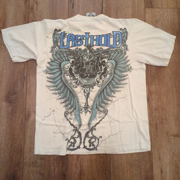 Y2K Last Hold Men's Large Shirt Sword Eagle Wings Skate Cybergrunge Tribal Faded - Picture 7 of 9